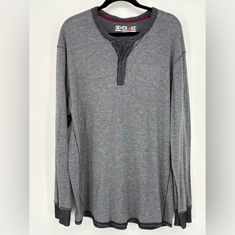 SILVERLAKE Shirt Textured Gray Long-Sleeve Henley Mens XL